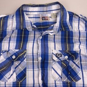 Phat Farm Shirt XL Mens L/S Button Down Blue Plaid Y2K GUC